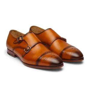Tan Toecap Brogue Double Monk Strap