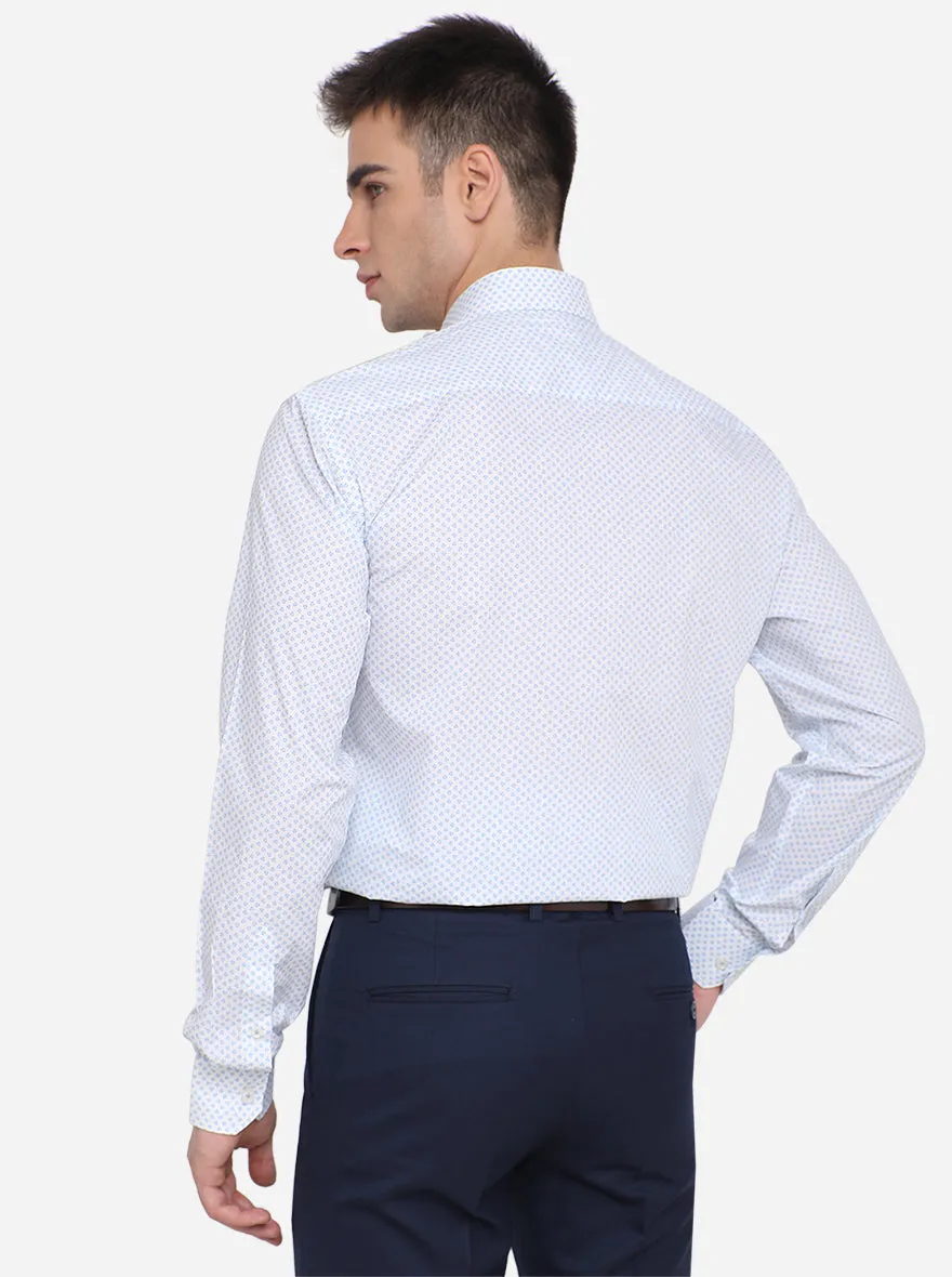 White & Blue Printed Regular Fit Formal Shirt | JadeBlue
