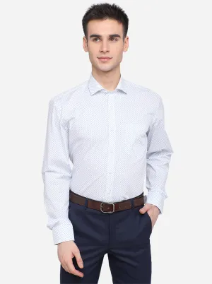White & Blue Printed Regular Fit Formal Shirt | JadeBlue