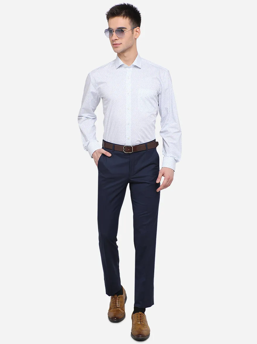 White & Blue Printed Regular Fit Formal Shirt | JadeBlue