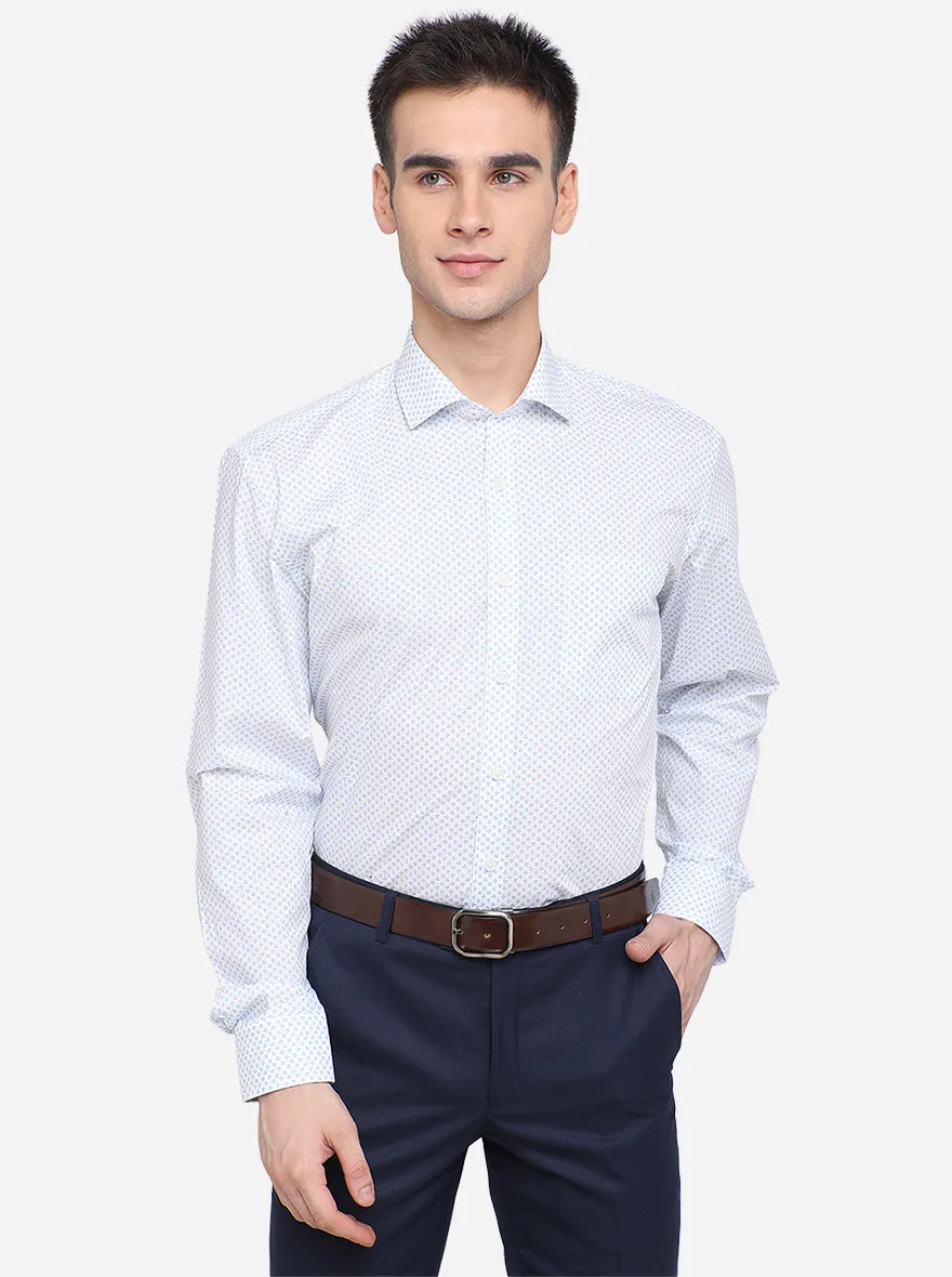 White & Blue Printed Regular Fit Formal Shirt | JadeBlue