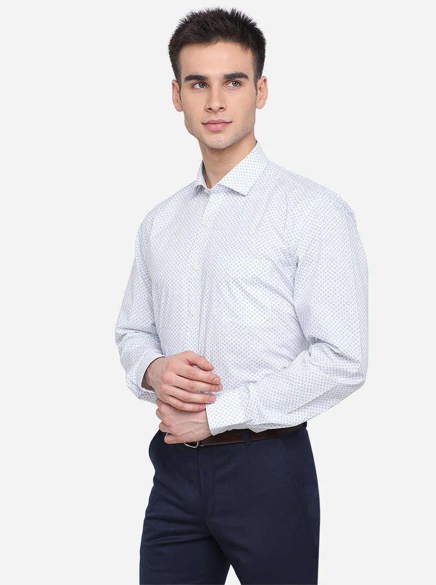 White & Blue Printed Regular Fit Formal Shirt | JadeBlue
