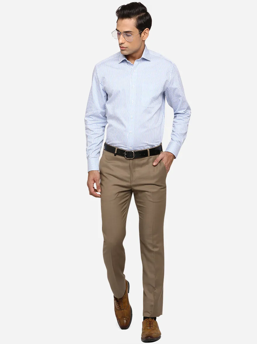 White & Blue Striped Regular Fit Formal Shirt | JadeBlue