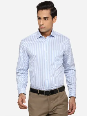 White & Blue Striped Regular Fit Formal Shirt | JadeBlue