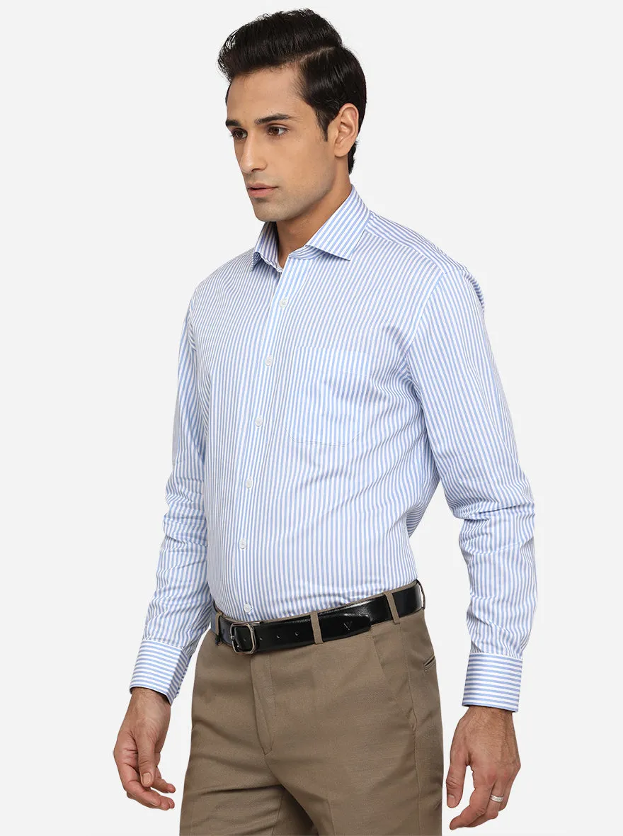 White & Blue Striped Regular Fit Formal Shirt | JadeBlue