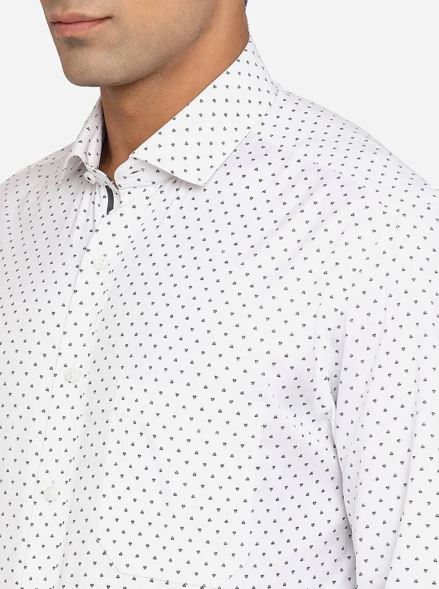 White & Dark Grey Printed Regular Fit Formal Shirt | Greenfibre