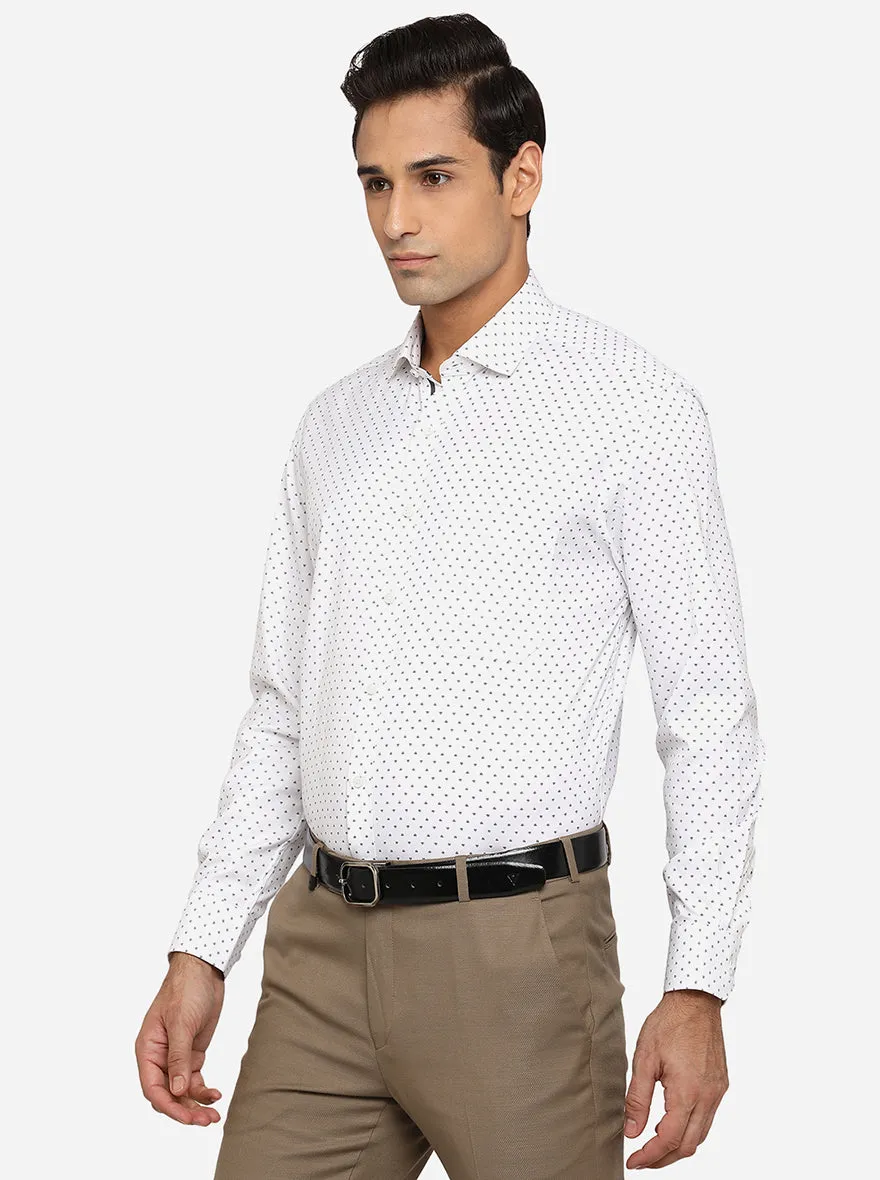 White & Dark Grey Printed Regular Fit Formal Shirt | Greenfibre