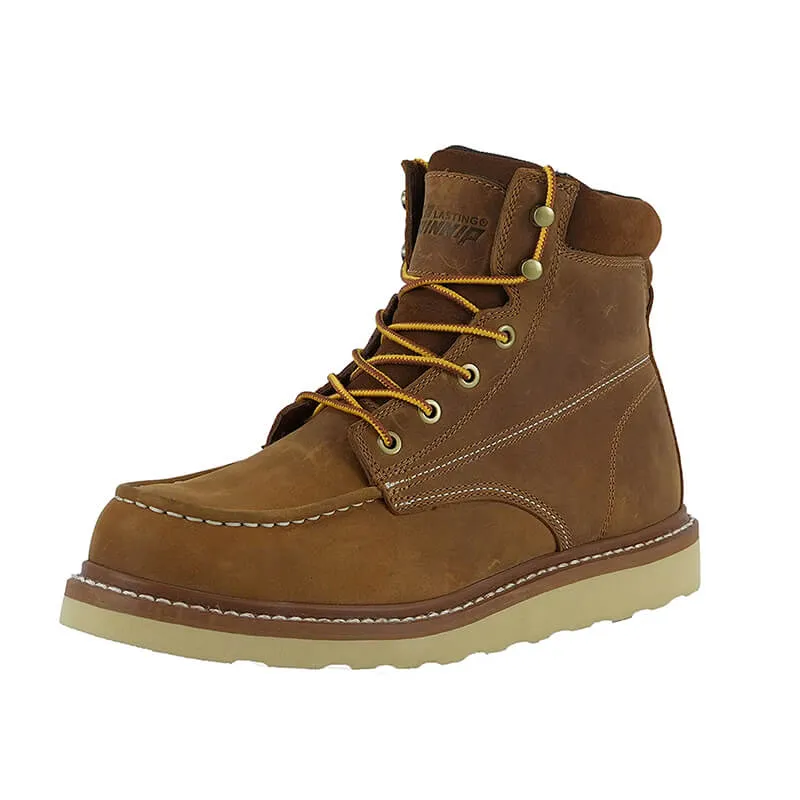 Women's Lightweight Leather Work Boots - Goodyear Welted Comfortable Working Boots Soft Moc Toe Slip Resistant-6 inches